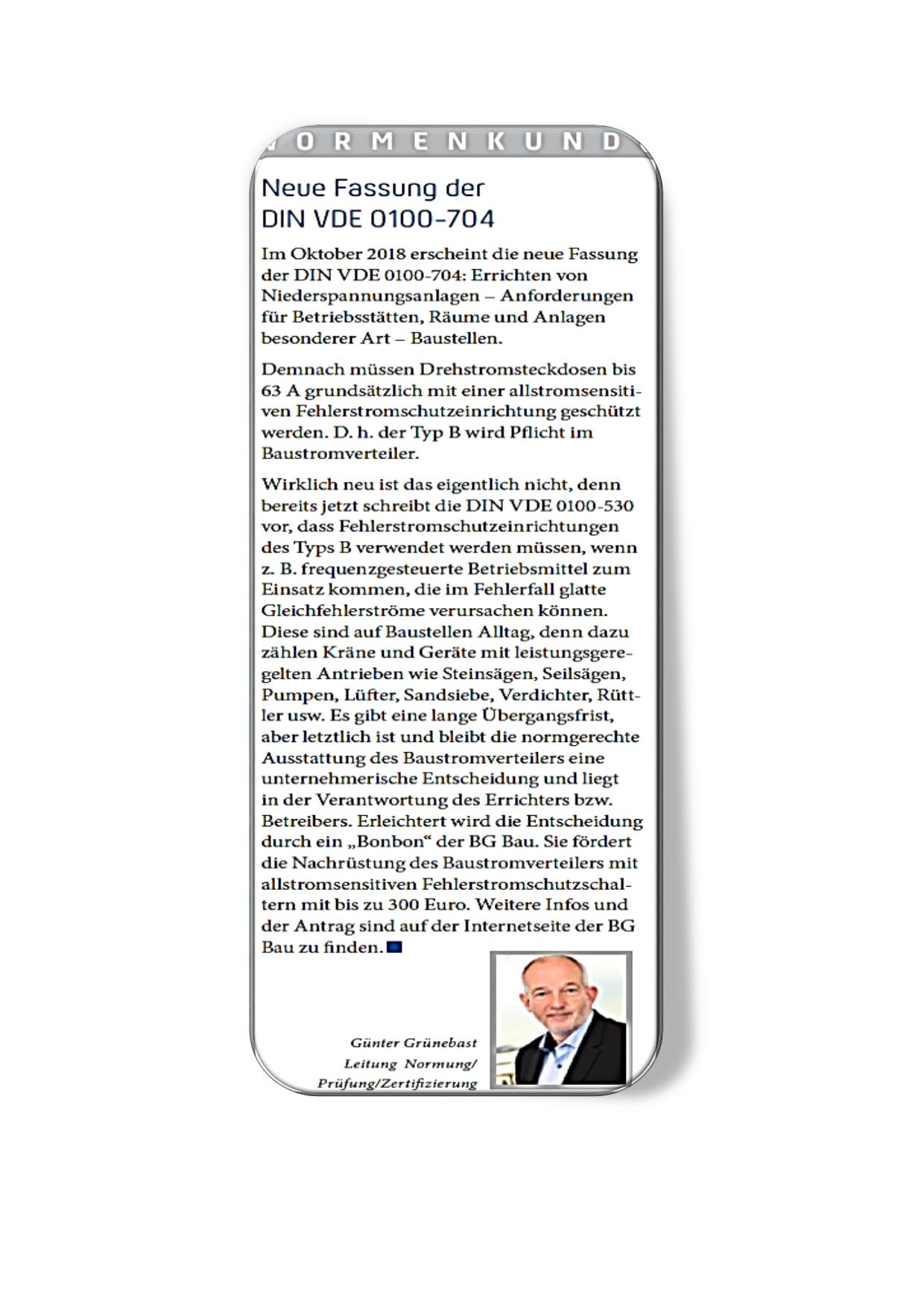 Normenkunde Neue Fassung der DIN VDE 0100-704